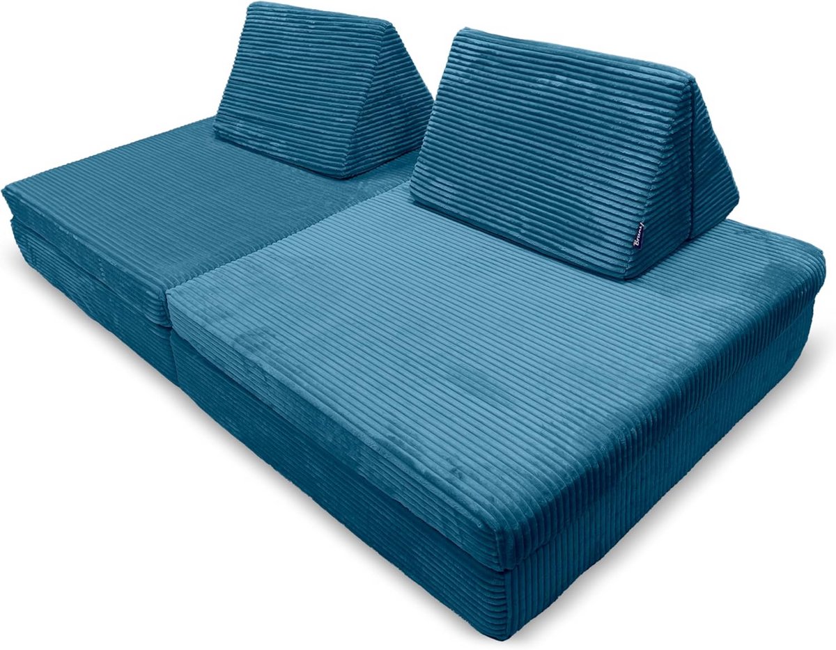 Grote Kinderslaapbank Fluweel Blauw XXL Zetel voor Speelkamer