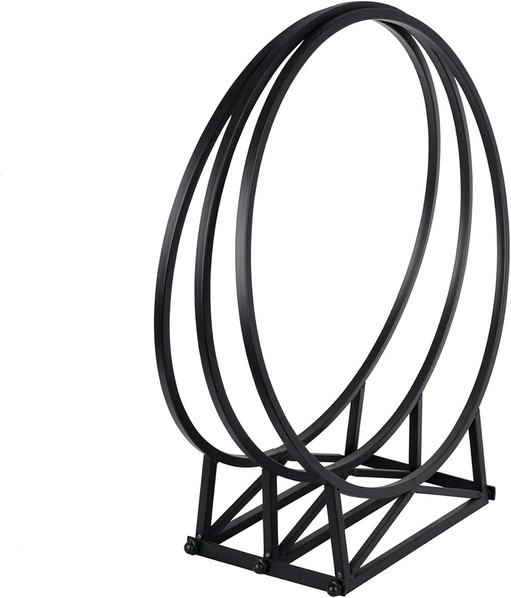 Kleine zwarte ronde houten standaard voor haardhout