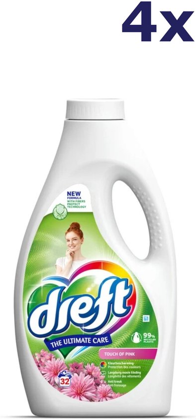 Dreft - Vloeibaar Wasmiddel Touch of Pink 32 Wasbeurten - 4 x 1,4 liter - Voordeelverpakking
