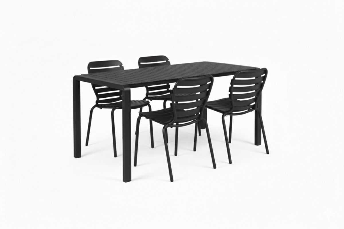 Zuiver Vondel Tuinset 4 personen - tuintafel + 4 stoelen Zwart