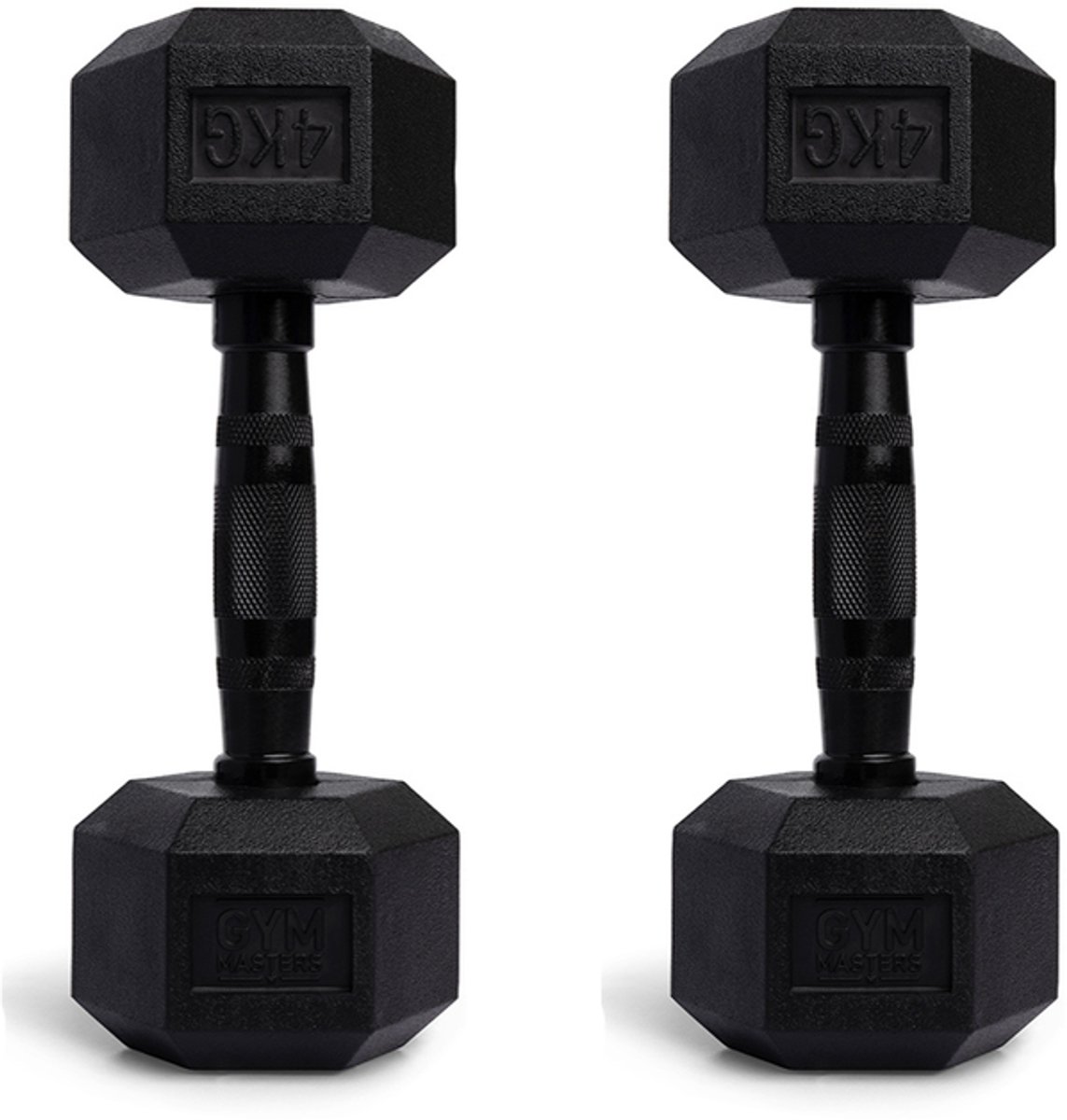 Gym Masters hexa Dumbbells 4 kg Set (2 stuks) – Hexagon Dumbbells – Rubber Fitness Gewichten – Zwart