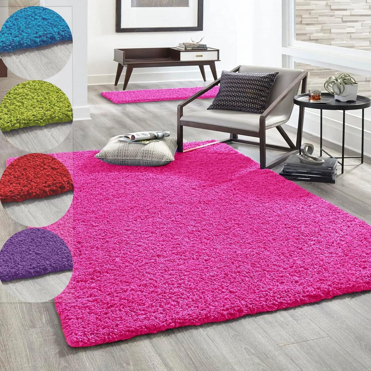 Ronde Shaggy Vloerkleed Hoogpolig Zacht en Warm Ø 120 cm Roze