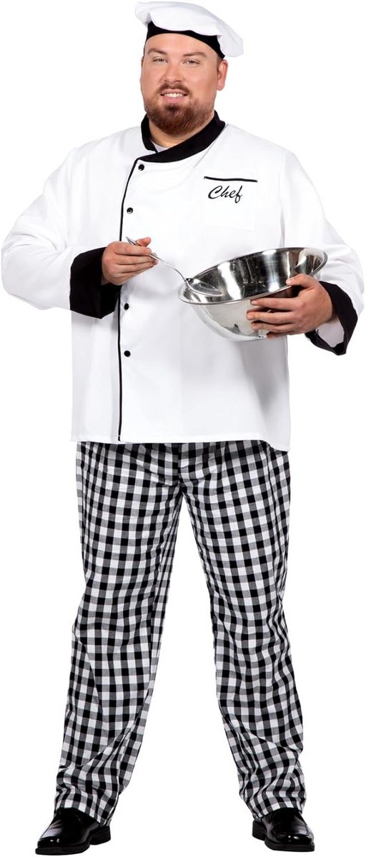 3-Delig Koksoutfit Heren - Complete Kokskostuum voor Feest en Carnaval