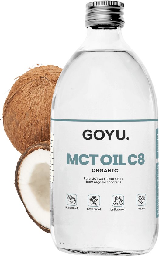 GOYU MCT C8 Olie Biologisch 500 ml - Palmolievrij – Mct olie c8 - Keto – Kokosolie – Bulletproof - Vegan - Zonder toevoegingen - Lab getest - 41 dagen voorraad