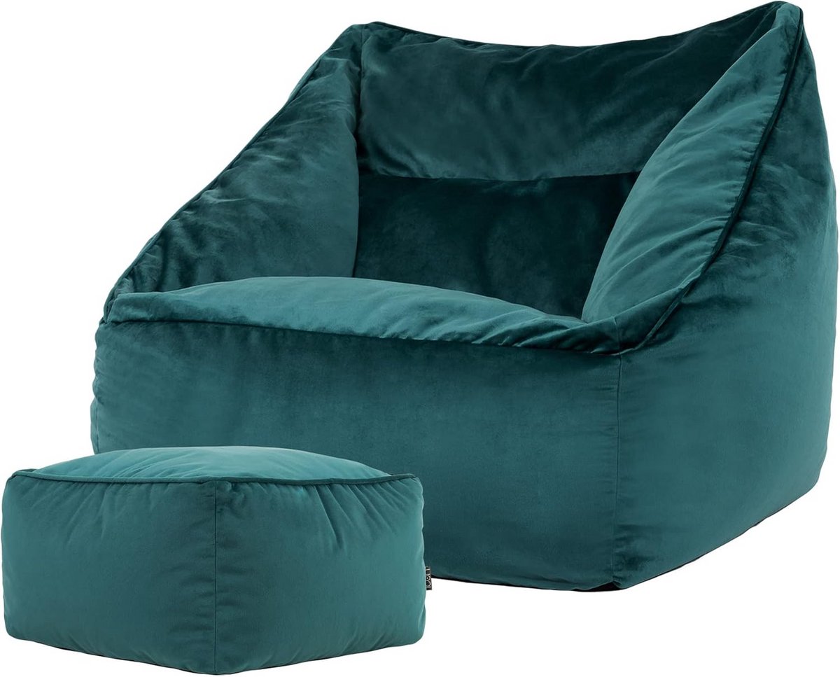 Stylische Zitzak met Hocker - Teal Groene Velvet Fauteuil voor Volwassenen