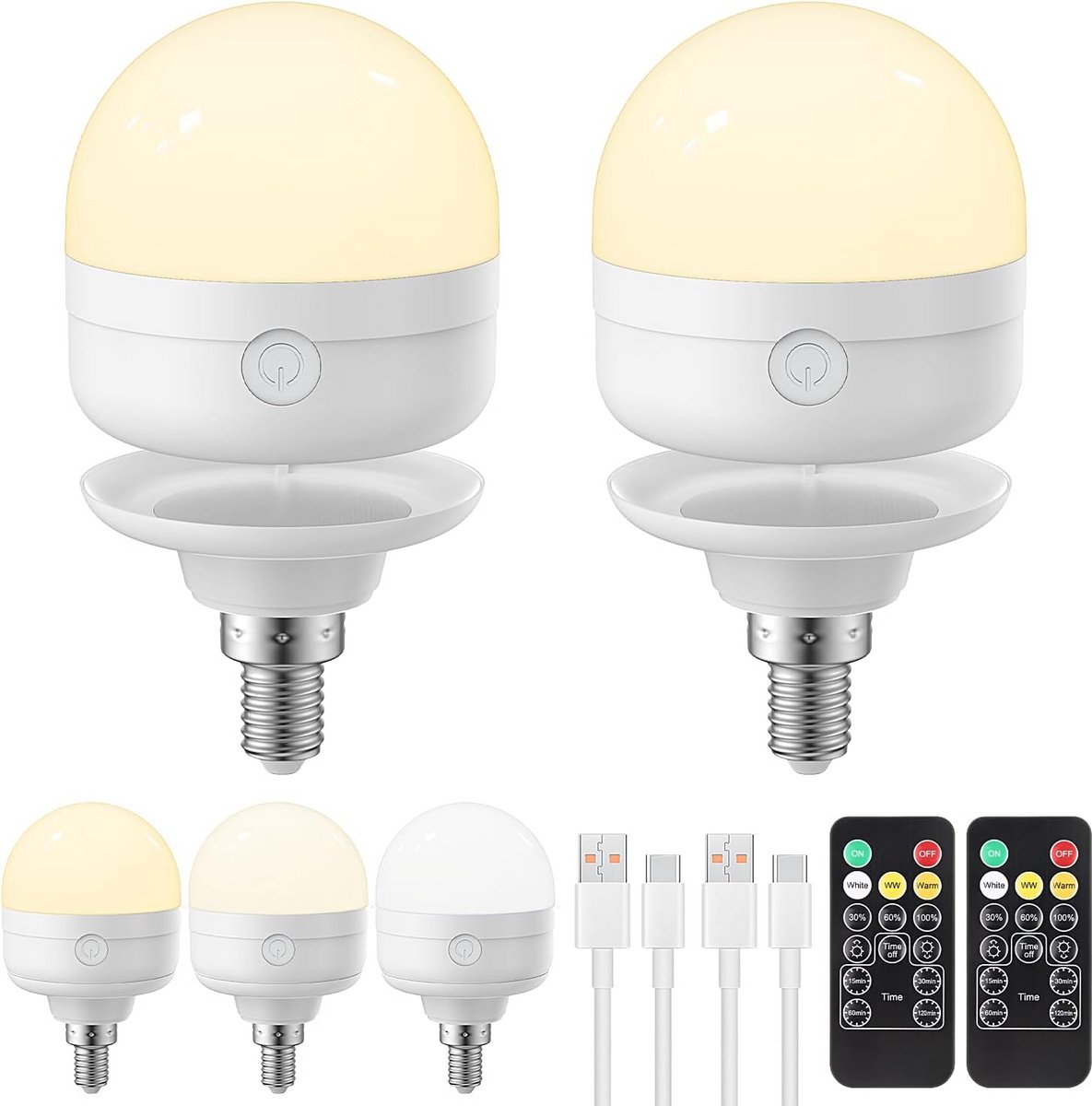 Oplaadbare Gloeilamp E27 met Afstandsbediening en Dimmfunctie - 10W 3 Kleuren Camping Noodlicht (4 stuks)