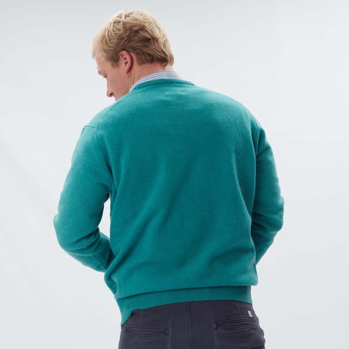 Osborne Knitwear Trui met V hals - Sweater heren in Lamswol - Pullover Heren - Shamrock - L