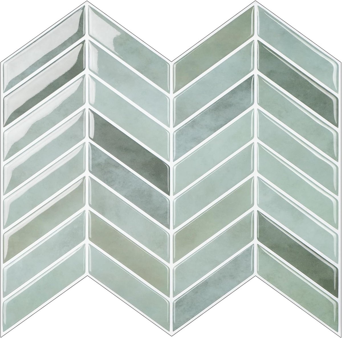 Saliegroen 3D visgraat vinyl wandtegelstickers voor keuken en badkamer - Zelfklevende en w