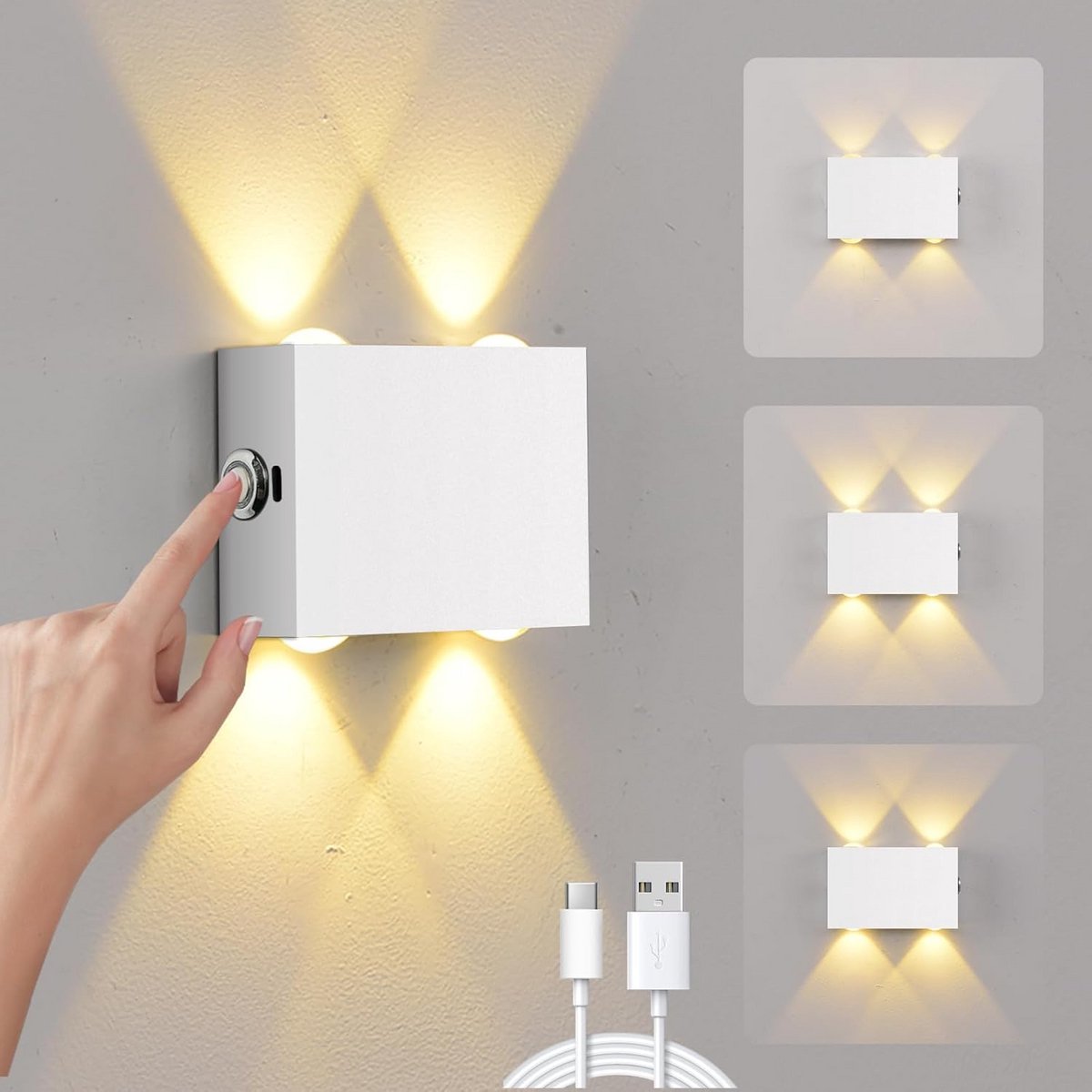 Draadloze Touch Dimbare LED Wandlamp voor Binnen met Batterij en Magnetische Bevestiging