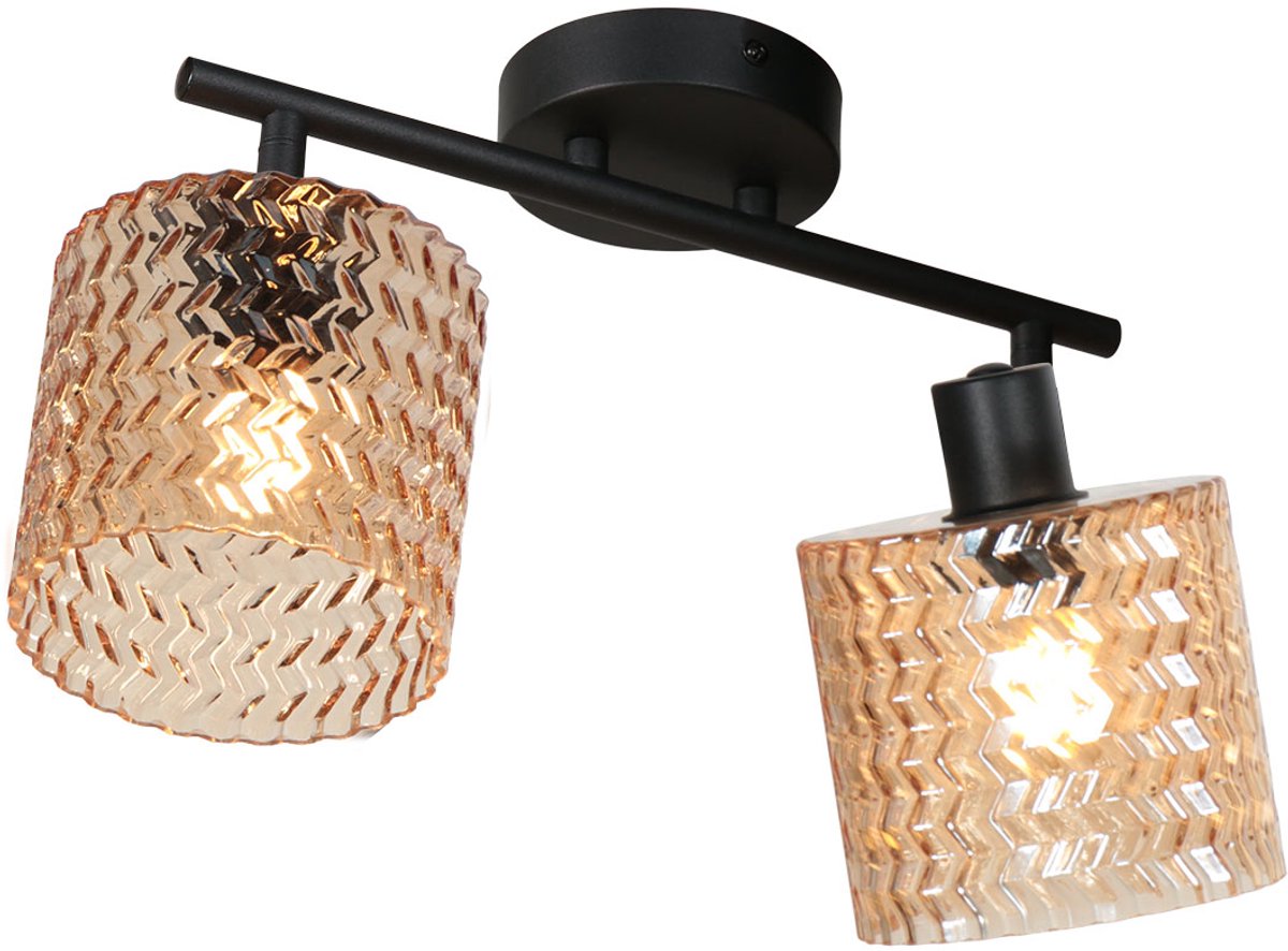 Mexlite - spot - Ocre - amberkleurig zwart - glas metaal - kleurglas-lamp - E14 - 4224ZW