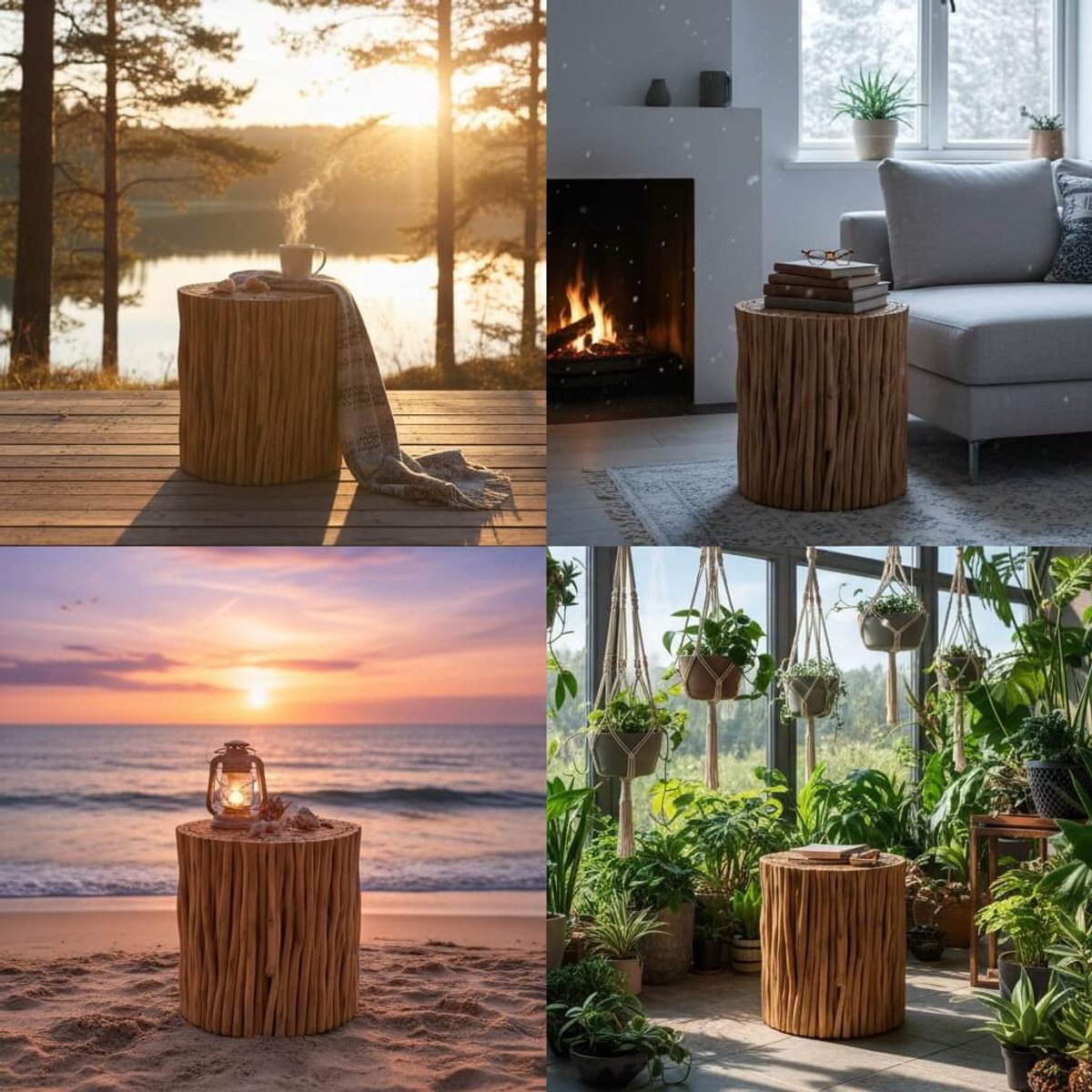 Houten bijzettafel 45 cm – acacia (mimosa) – handgemaakt – bijzettafel / nachtkastje naturel – massief hout