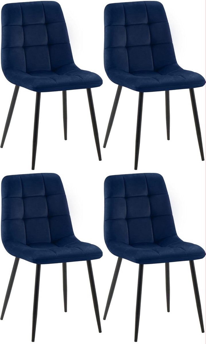 Set van 4 Moderne Eetkamerstoelen zonder Armleuning - Donkerblauw Velours