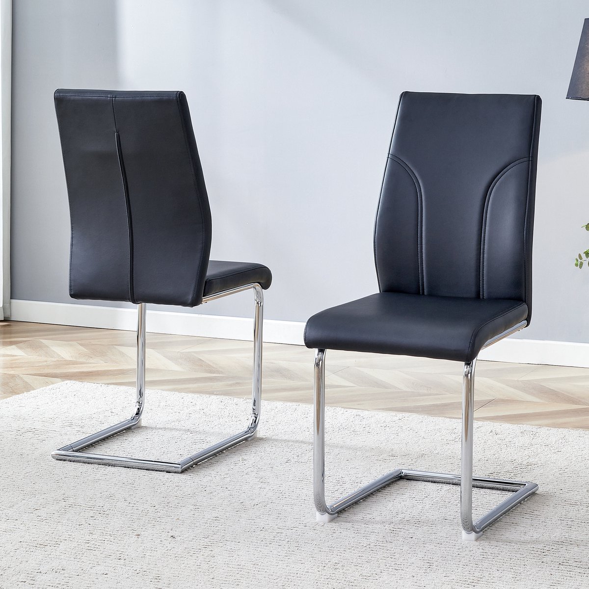HAUSS SPOLE Eetkamerstoel – Set Van 2 – Comfortabele Zitting Met Veerkrachtig Schuim – Voor Keuken, Kantoor En Restaurant – Pu Leer – Zwart