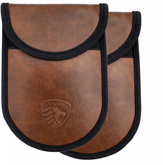 2 Pack - RFID Autosleutel Anti-diefstal Beschermhoes voor Keyless Entry Go Auto's - Dubbele laag RFID Leder look - Bruin - Auto Sleutel Accessoires gadgets