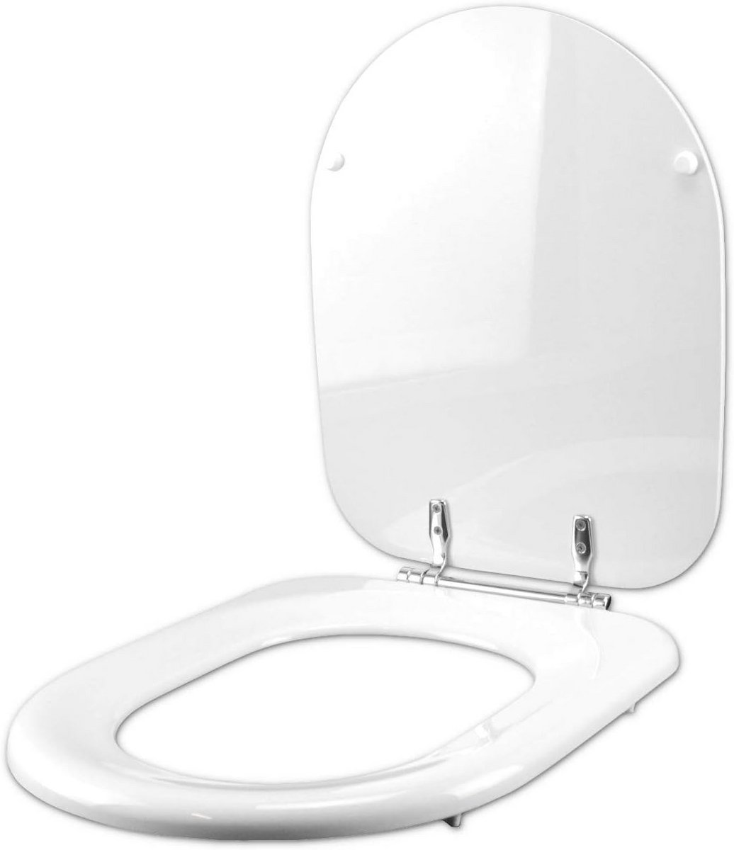 Witte Toiletbril met Ritsluiting en Chroom Scharnieren - Stijlvol en Duurzaam