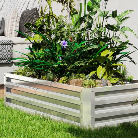 REDOM - Verhoogde Plantenbak - Open Bodem Met Drainage - Weerbestendig - Staal - Zilver - 120 X 60 X 30,5 Cm