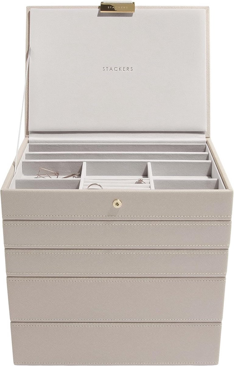 Sieraden opbergdoos set stapelbaar medium taupe