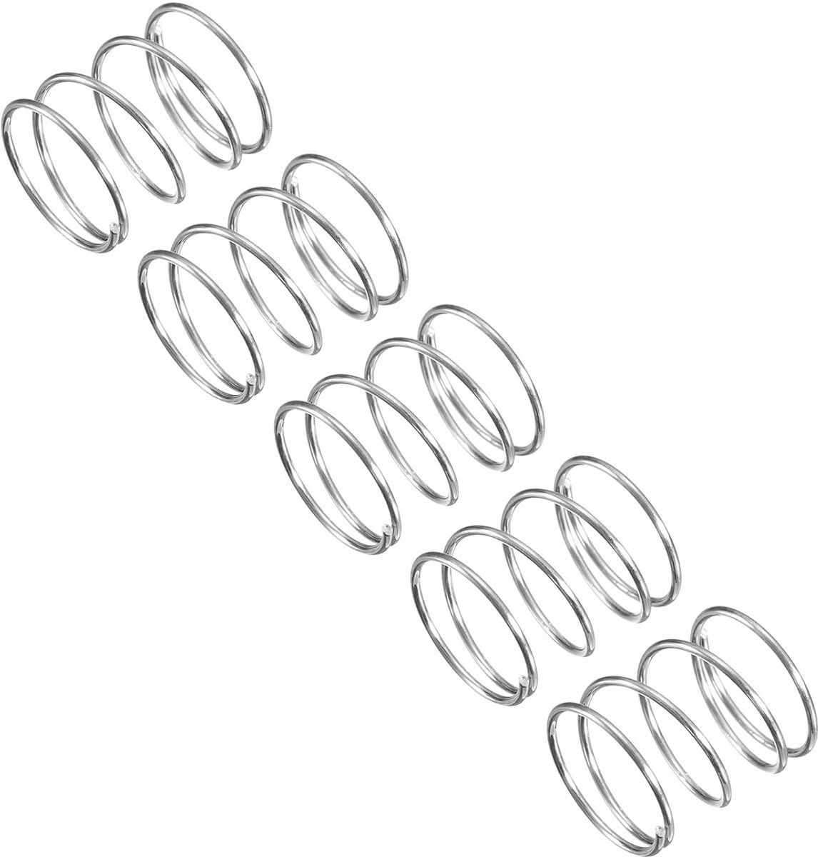 5 Stuks Drukveren 304 RVS - 10mm Buitendiameter, 0.6mm Draaddikte, 10mm Vrije Lengte
