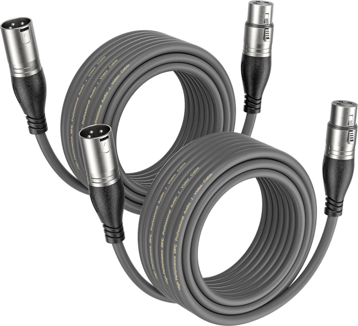 XLR Audiokabel 2 Stuks Manlijk naar Vrouwelijk Microfoon Kabel 10 Meter Grijs
