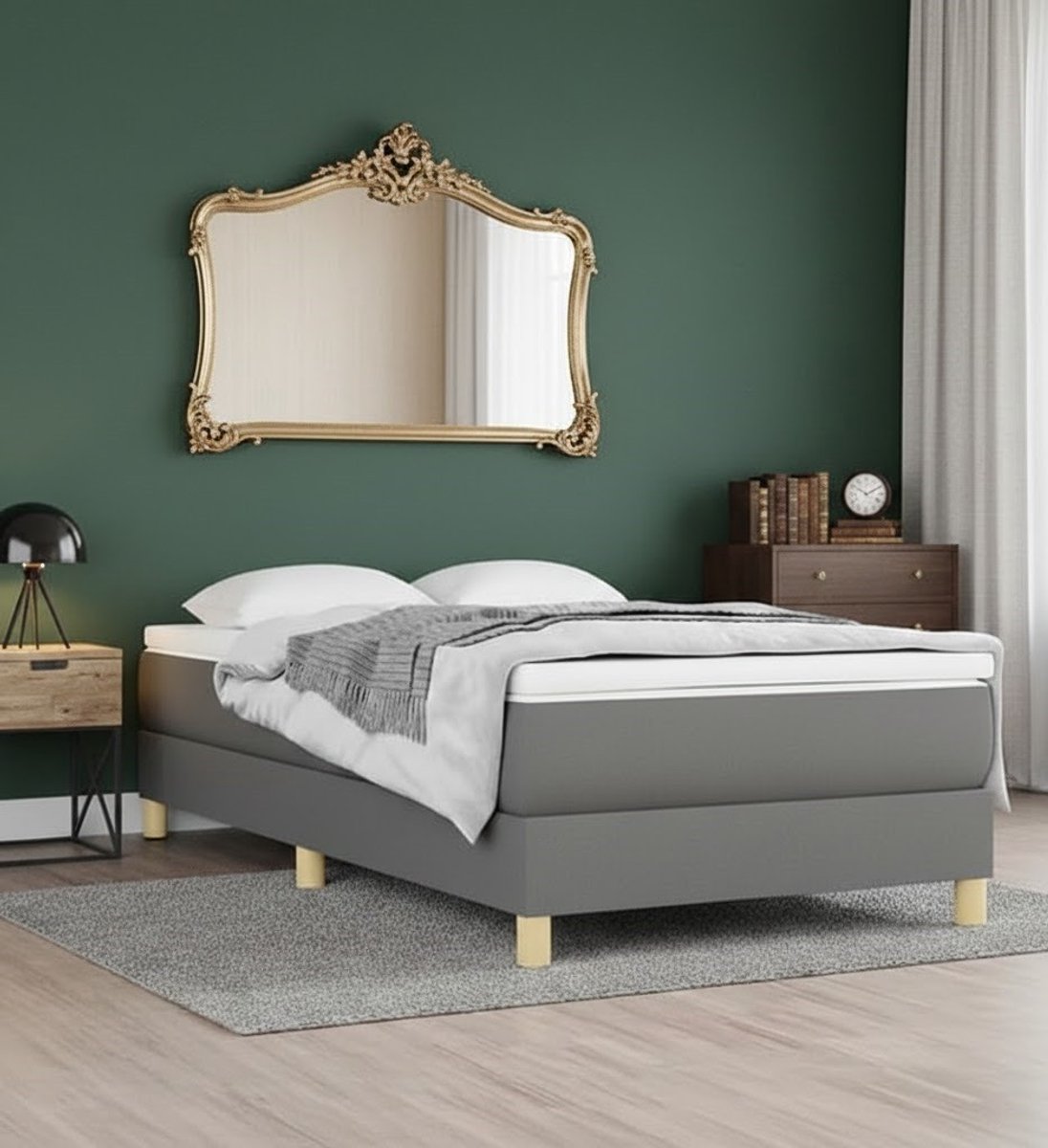 Luxe Donkergrijs Gestoffeerd Eenpersoons Bedframe 80x200 cm met Lattenbodem – Modern en Stevig Slaapkamerbed Merk: House & Graden