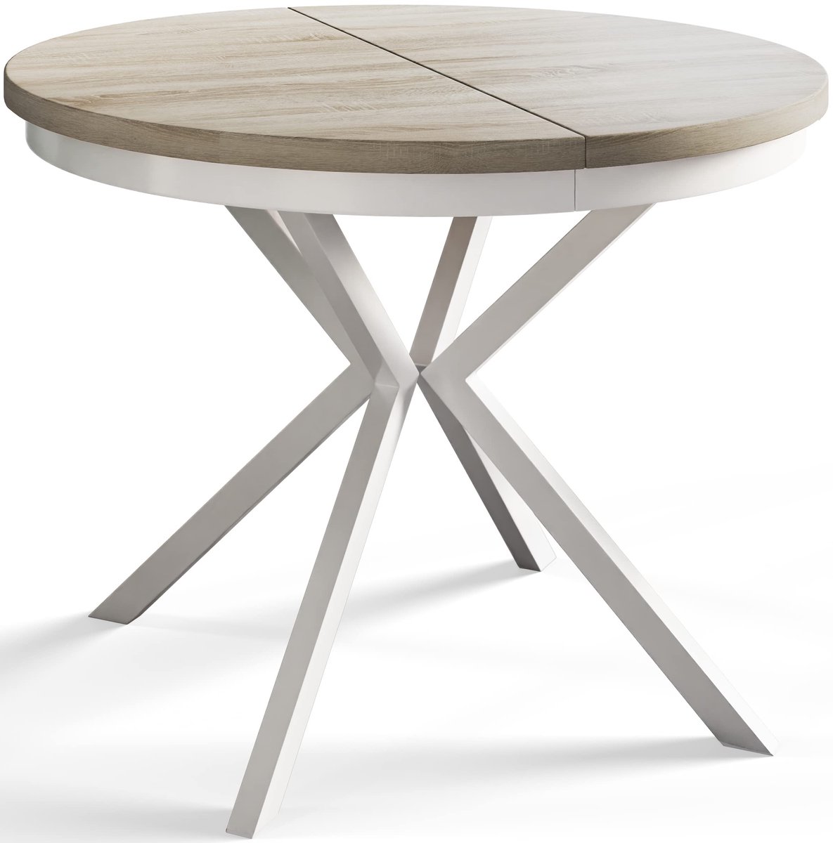 Ronde uitschuifbare eettafel Berg, Moderne Salontafel en Keukentafel, Tafel met Metalen Poten, Diameter: 90-170 cm, Sonoma