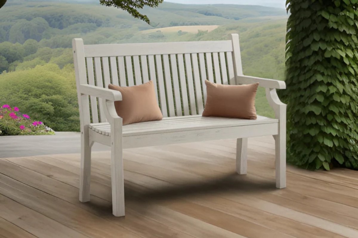Rockwood® Parkbank Sandwick Kunststof - Nordic White 1.20m 1.20m inclusief montage op locatie Naturel