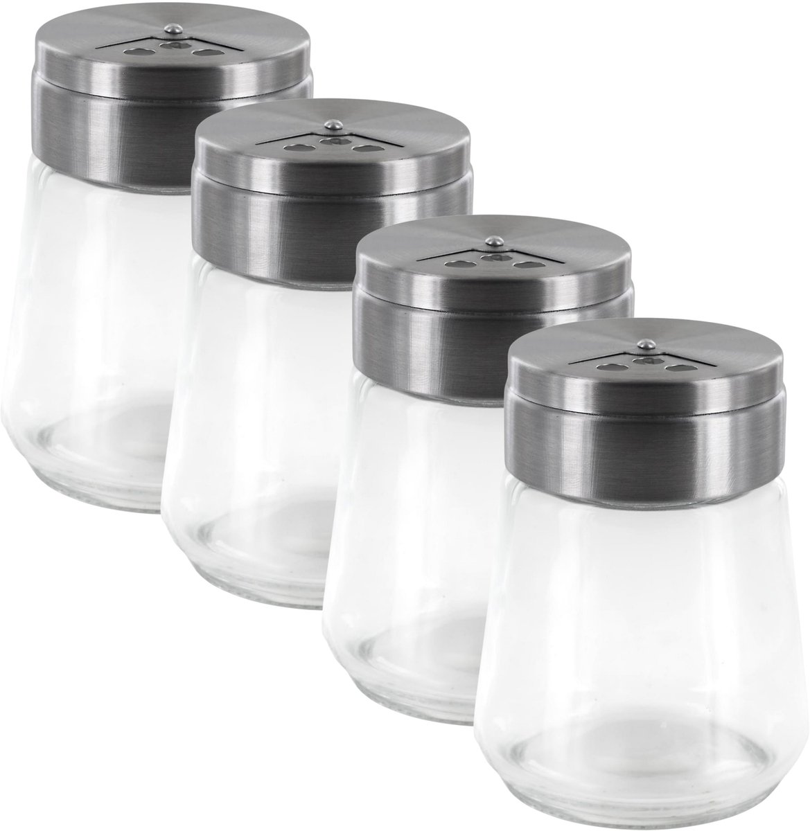 Home Deco Factory kruidenpotjes - 4x - glas - 80 ml - transparant - met strooier