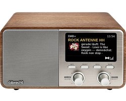 Albrecht DR 760 Radio DAB+, VHF (FM) DAB+, AUX, Bluetooth Behuizing van echt hout, Incl. luidspreker Hout, Bruin, Zilve