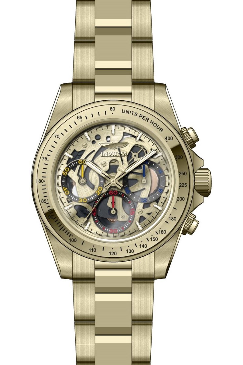 Invicta Speedway 50271 Heren Horloge - Waterdicht - Analoog - Quartz Uurwerk - Roestvrij Staal met gouden Wijzerplaat - 39mm