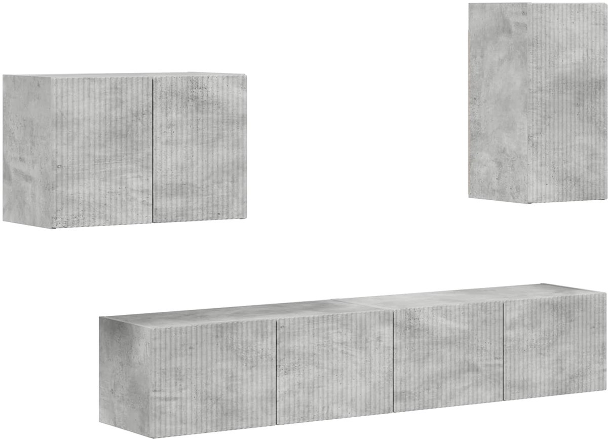 vidaXL - Tv - Wandkast - Set - Wandgemonteerd - 4 - pcs - Beton - Grijs - Bewerkt - hout