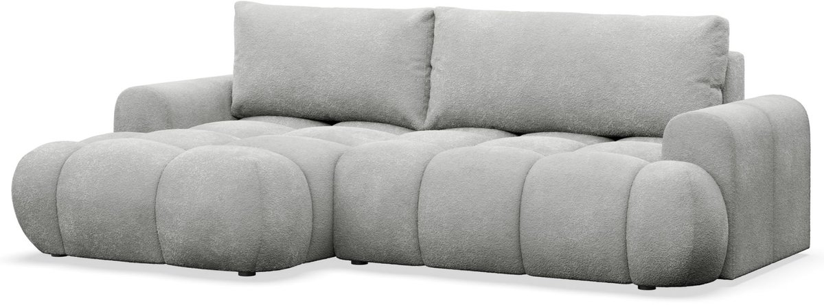 Selsey Ombo Mini – Hoekbank met Slaapfunctie, Opbergruimte en Pluche Bekleding – Lichtgrijs – Linkeropstelling