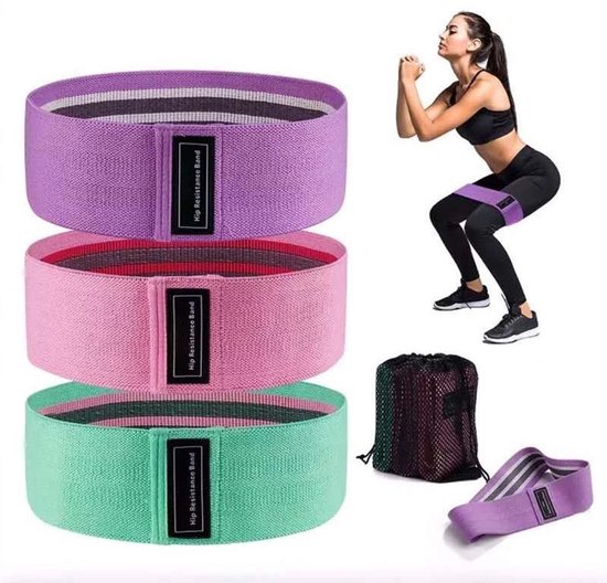 Fitnessweerstandsbanden - 3stuks - 7cm breed - 56cm+60cm+68cm - Elastische weerstandsband voor squats - Weerstandsband voor bilspieroefeningen - Rekband voor yoga - Elastische fitnessband - Weerstandsband - Geschikt voor sportscholen, yoga en pilates