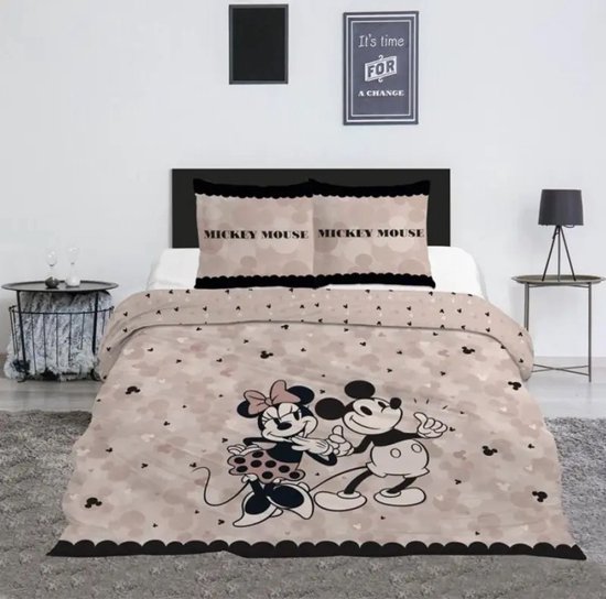 Housse de couette Mickey Minnie 240x220cm + 2 taies d'oreiller 65x65cm en polycoton