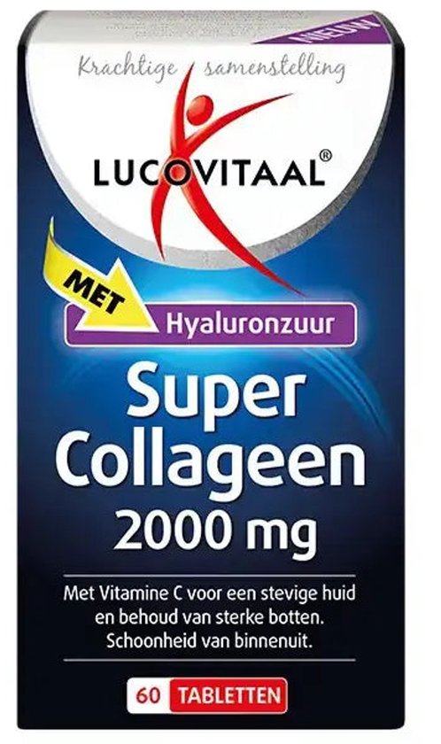 Lucovitaal Super Collageen 2000 mg tabletten met hyaluronzuur. Doos met 60 tabletten.