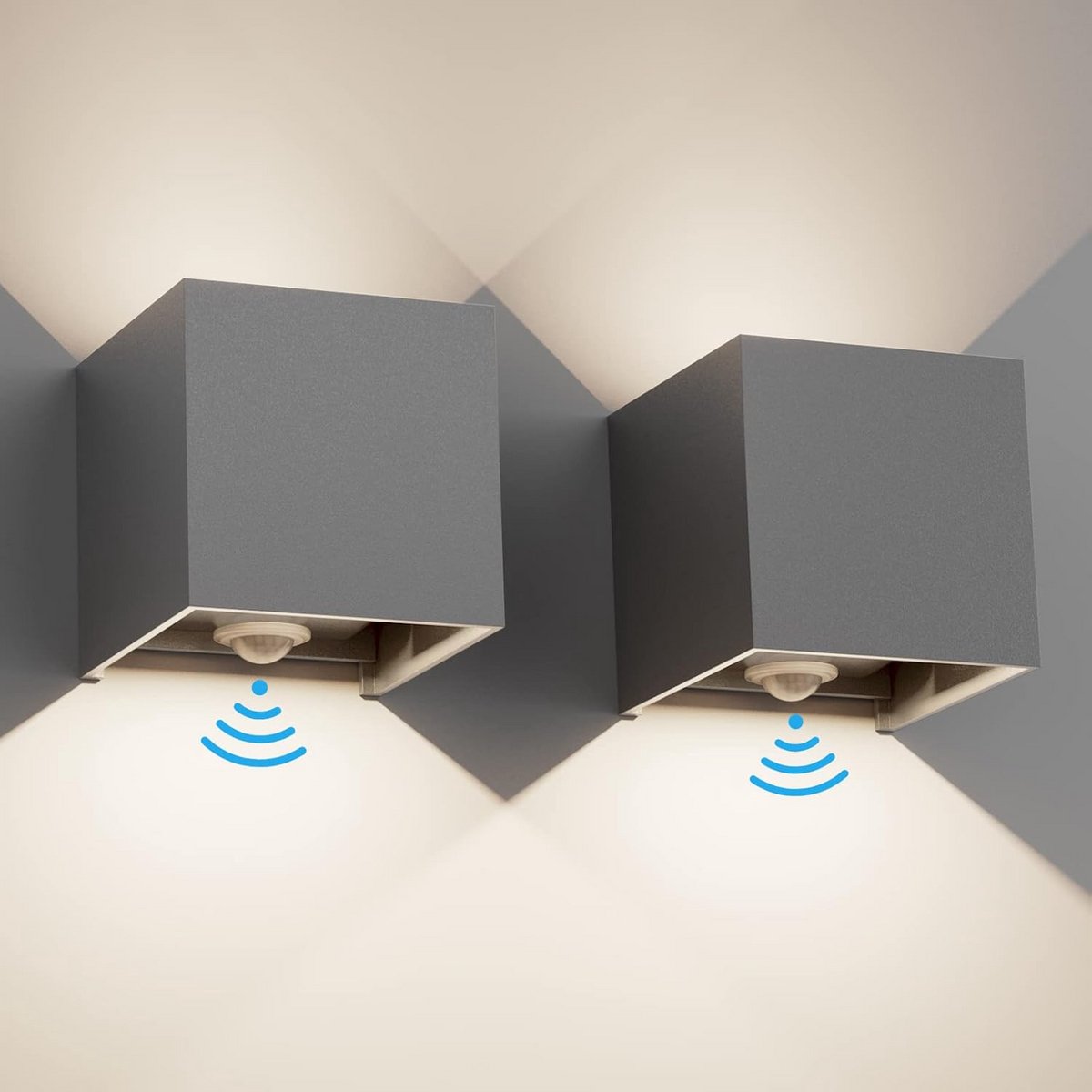 Set van 2 Moderne Wandlampen met Bewegingssensor Buiten en Binnen IP65