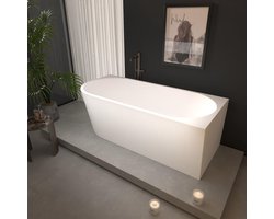 Zeza Grand Half Vrijstaand Hoekbad - rechts - 180x80x58cm - met afvoer - acryl - glans wit