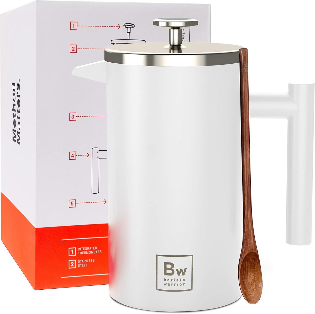 Geïsoleerde Cafetière met Thermometer - RVS French Press Koffiezetapparaat 1.0L