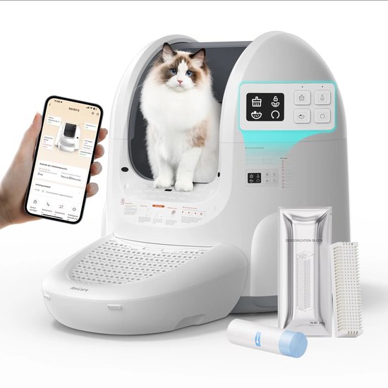 Zelfreinigende kattenbak 65L met 360° detectie, automatische reiniging, app-bediening, geurbestendig, groot