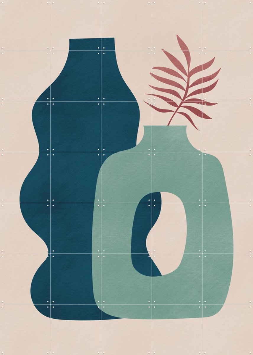 IXXI Minimalist Design with Blue and Green Vases, Little Dean & Various - 100 x 140 cm - Gratis ophangtool - Grote wanddecoratie en posters -