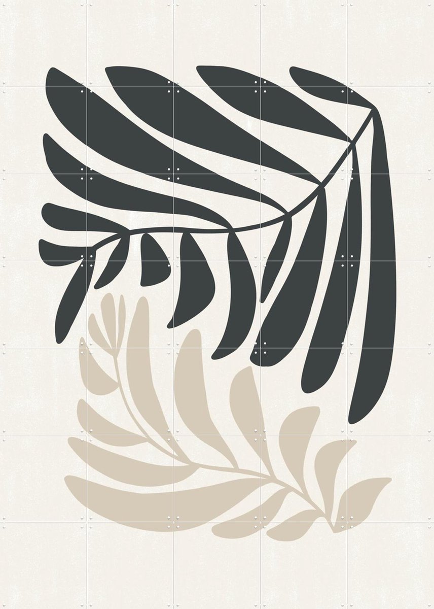 IXXI Modern Fern in Beige and Black, Bohomadic Studio - 100 x 140 cm - Gratis ophangtool - Grote wanddecoratie en posters - Abstract, Minimalisme