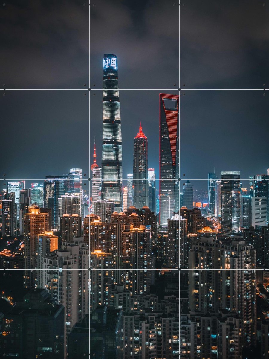 IXXI Shanghai Skyline, Tristan Zhou - 60 x 80 cm - Gratis ophangtool - Grote wanddecoratie en posters - Fotografie, Mancave, Architectuur