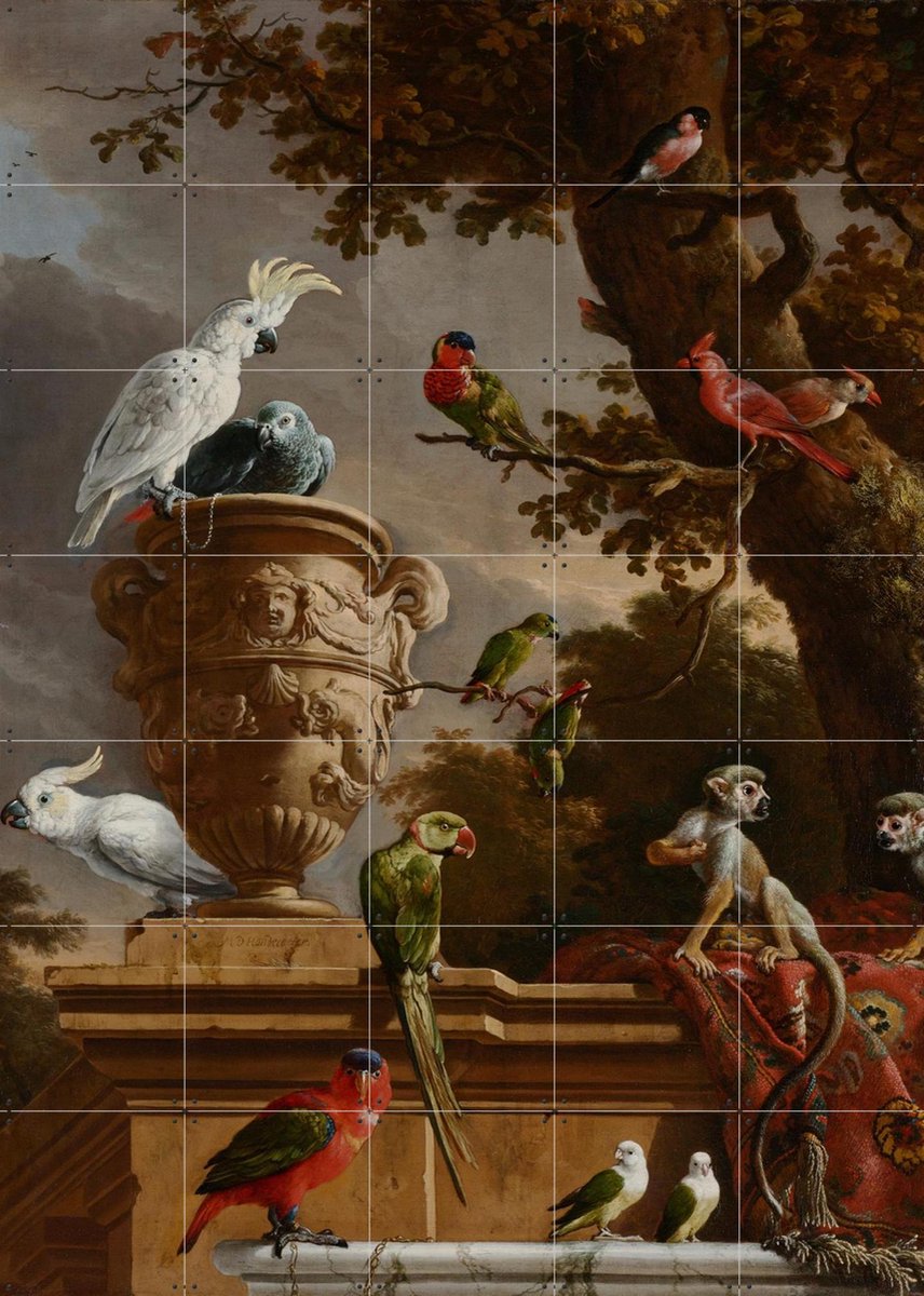 IXXI De Menagerie, Melchior d'Hondecoeter & Rijksmuseum - 100 x 140 cm - Gratis ophangtool - Grote wanddecoratie en posters - Klassiek, Vogels
