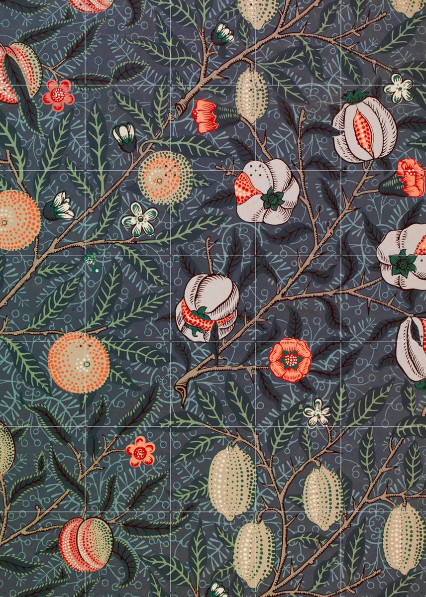 IXXI Fruit blue, William Morris & Victoria and Albert Museum - 100 x 140 cm - Gratis ophangtool - Grote wanddecoratie en posters - Kleurrijk,