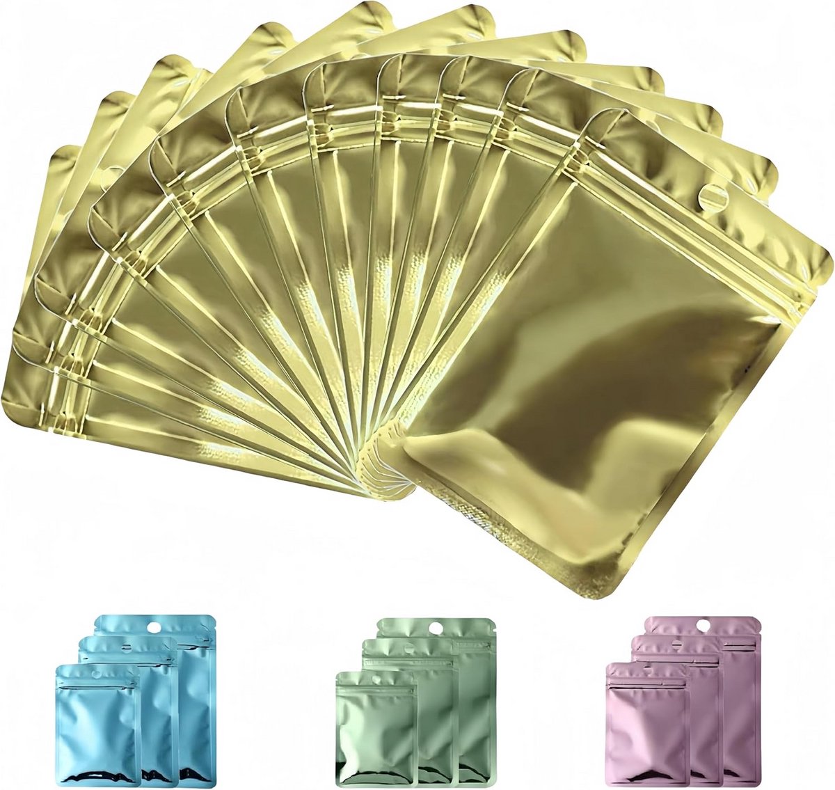50 Stuks Lucht- en Vochtbestendige Hersluitbare Zakken Gekleurd Metallic