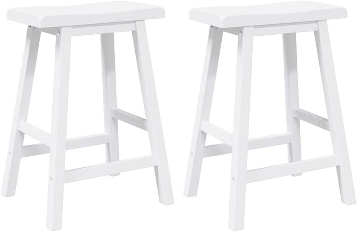 Set van 2 Houten Barkrukken in Wit voor Keuken en Bar