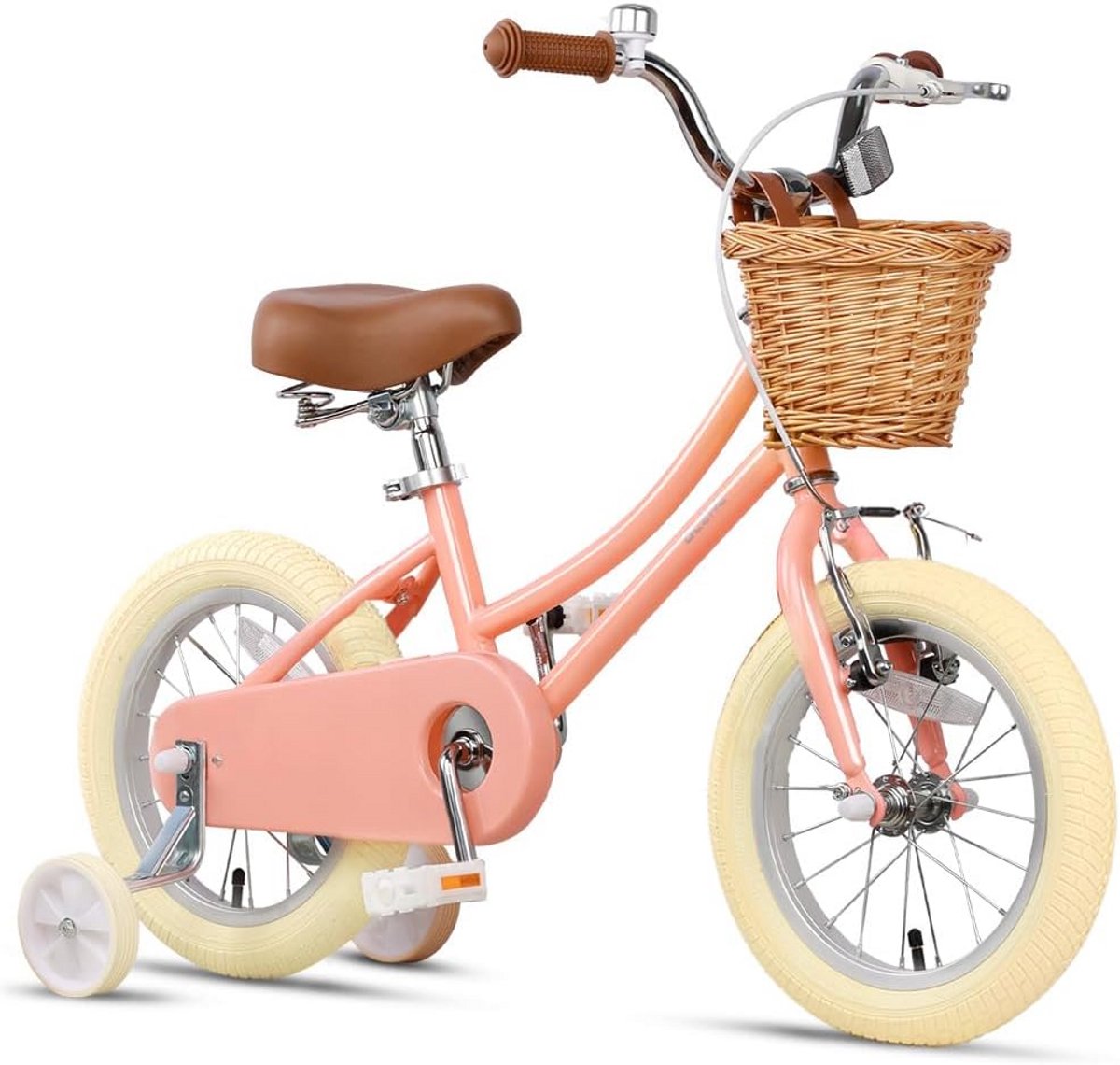 Kindersfiets voor meisjes met mand en zijwieltjes in diverse kleuren en maten