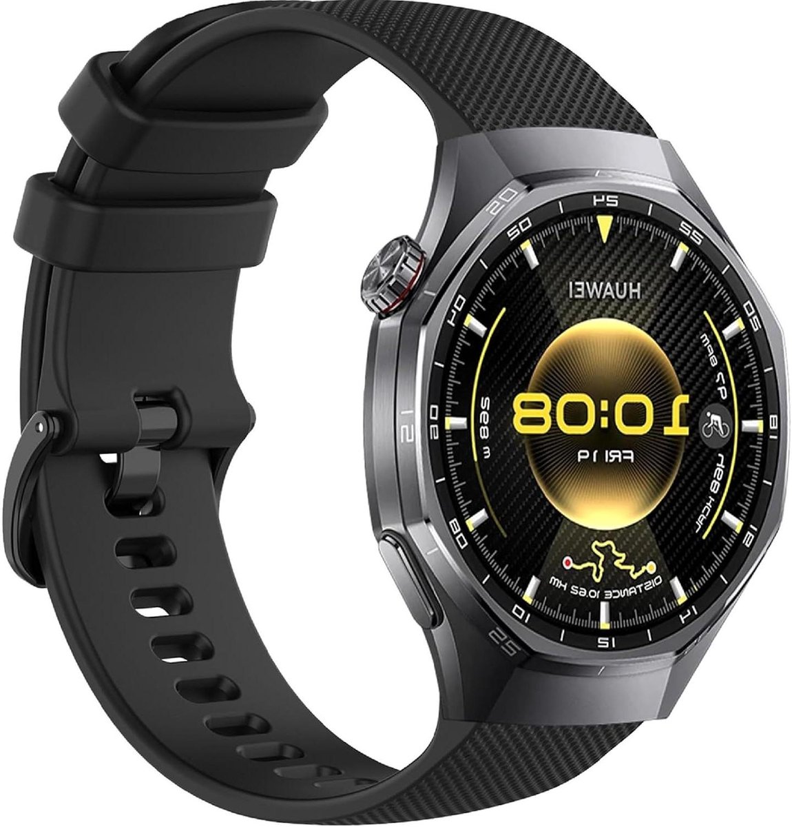 Allecto- Horlogeband Compatibel met Smartwatch - Siliconen Vervanging voor Bandje - Geschikt voor Diverse Modellen - Duurzaam en Comfortabel - Zwart met Stainless Steel Sluiting.