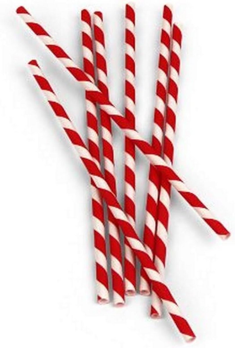 144 Papieren Rietjes Gestreept Rood Set voor Feestjes en Drinken