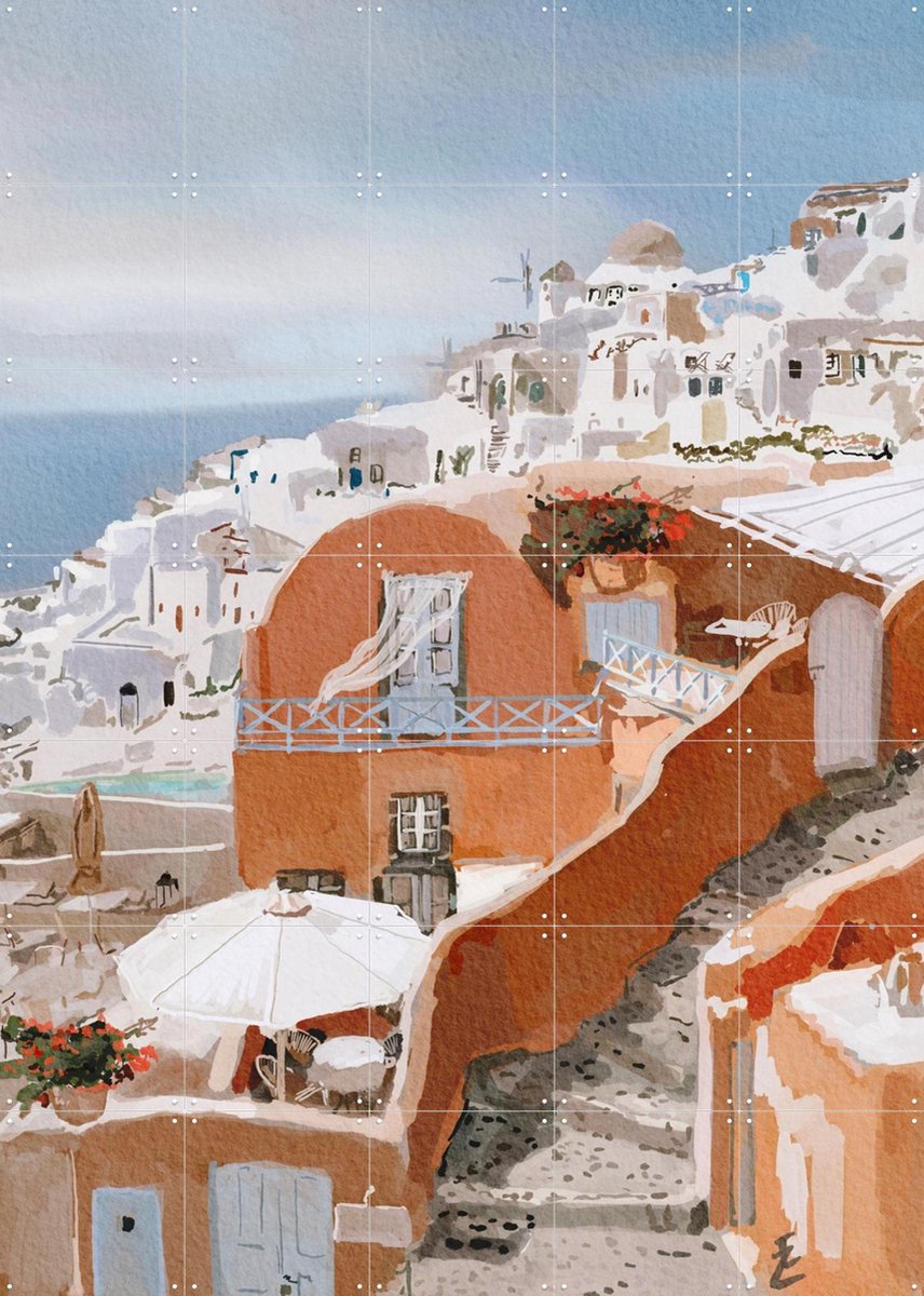IXXI Parfum from Santorini, Ekaterina Zagorska - 100 x 140 cm - Gratis ophangtool - Grote wanddecoratie en posters - Illustraties, Aquarel