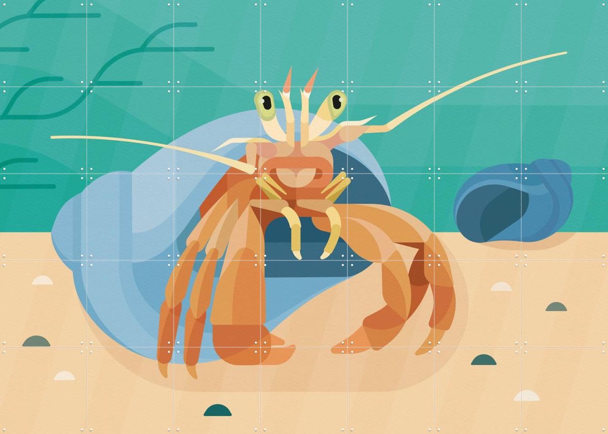 IXXI Heremietkreeft, Elke Uijtewaal - 140 x 100 cm - Gratis ophangtool - Grote wanddecoratie en posters - Speels, Grafisch Ontwerp, Kleurrijk